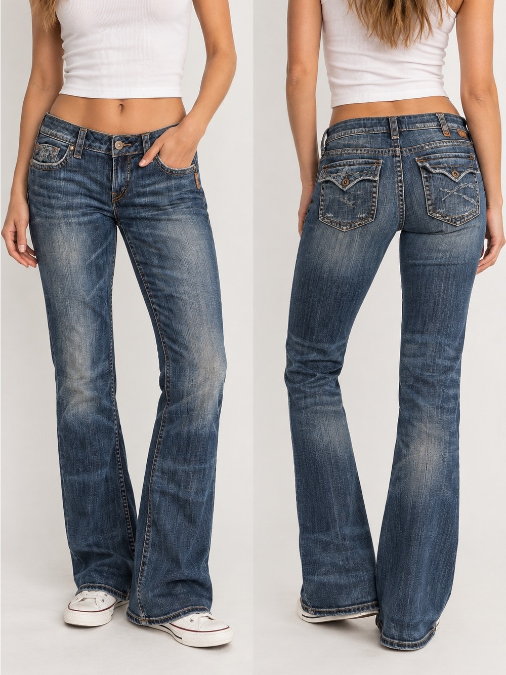 Silver Jeans Co Pioneer Bootcut Jeans 30/33 Y2K Low Rise Distressed Dark Wash